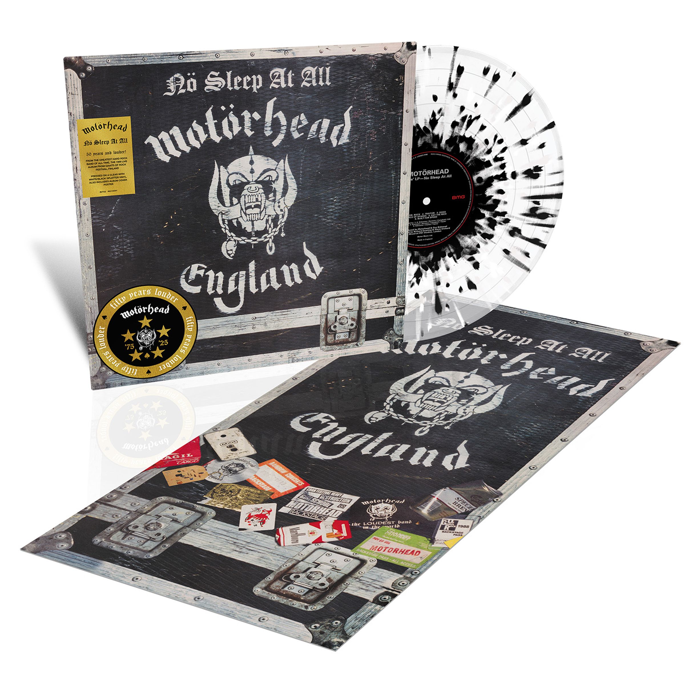 MOTORHEAD 'NO SLEEP AT ALL' 50TH ANNIVERSARY EDITION LP - CLEAR/BLACK/WHITE SPLATTER