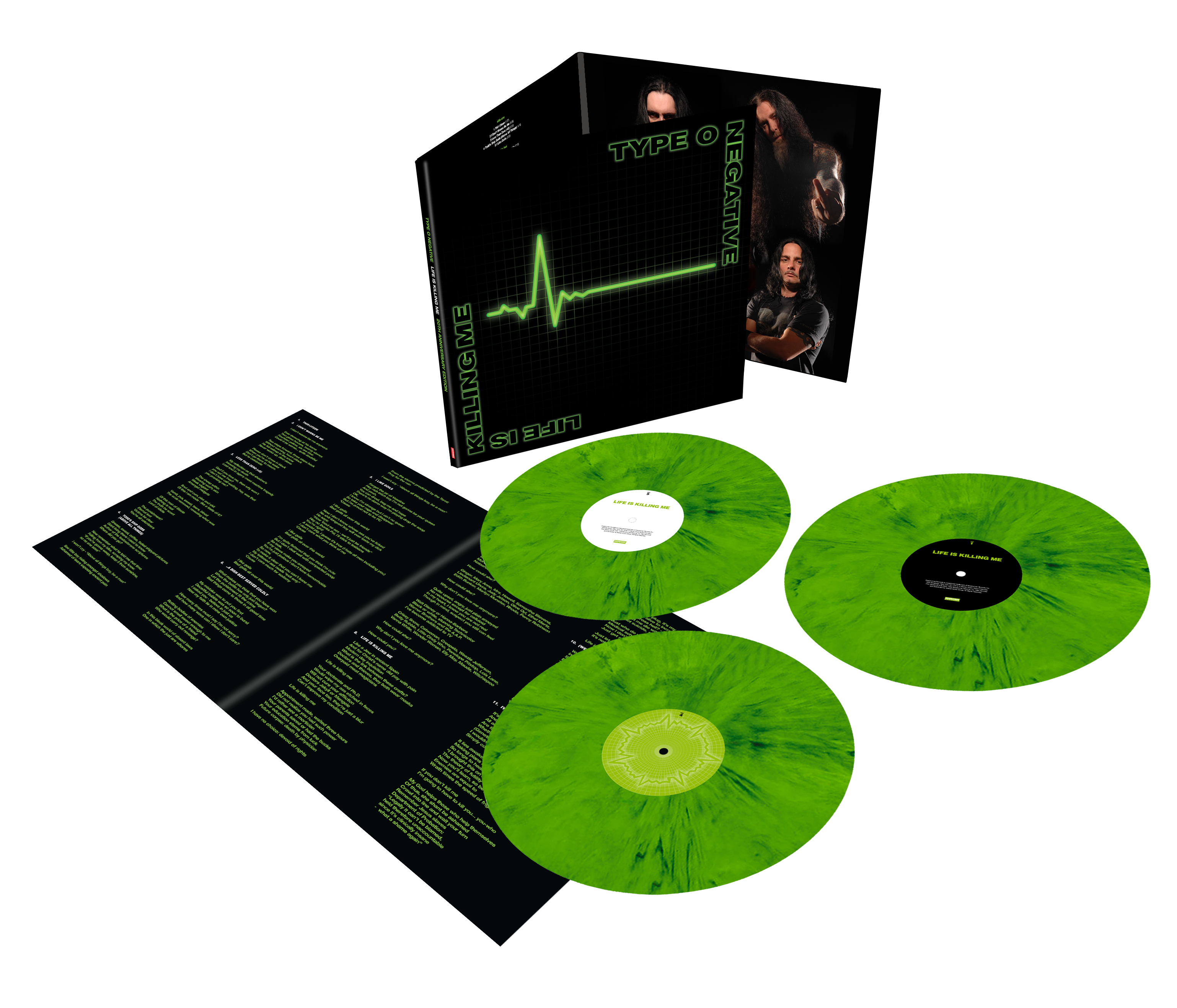 TYPE O NEGATIVE 'LIFE IS KILLING ME' 20TH ANNIVERSARY EDITION 3LP - GREEN/BLACK