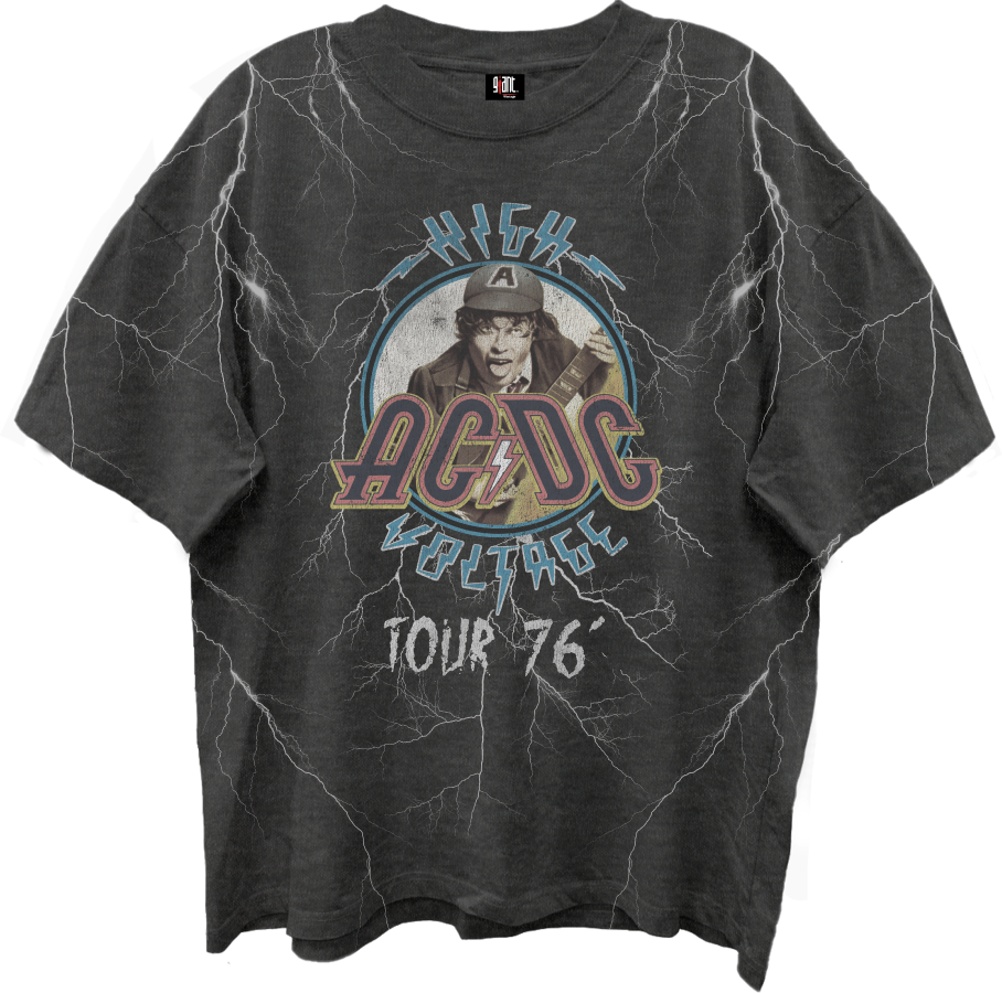 AC/DC HIGH VOLTAGE 76 TOUR FRT/BACK ALL OVER PRINT VINTAGE BLACK T