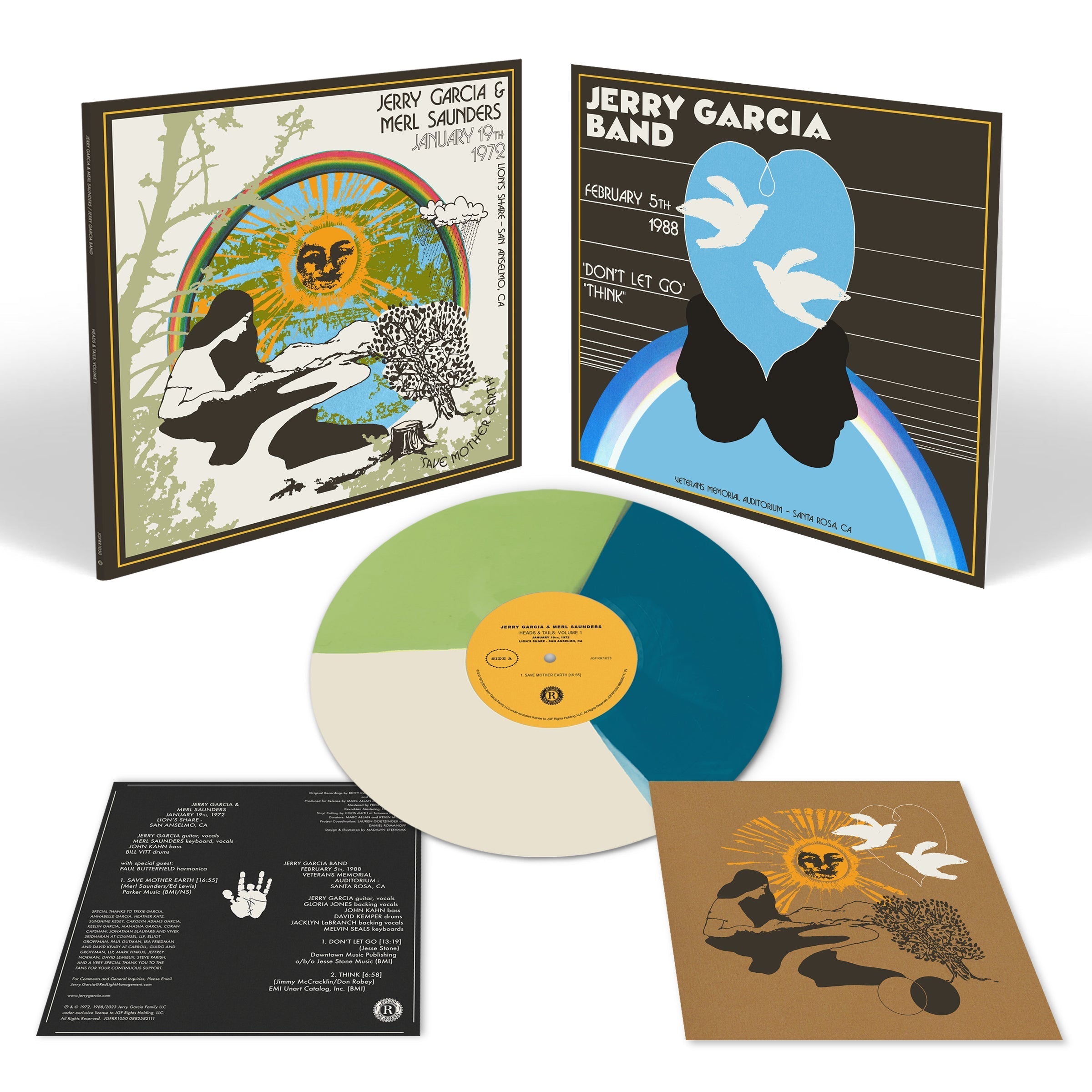 JERRY GARCIA & MERL SAUNDERS / JGB ‘HEADS & TAILS VOLUME 1’ LP - LTD. 600 - BLUE/WHITE/GREEN