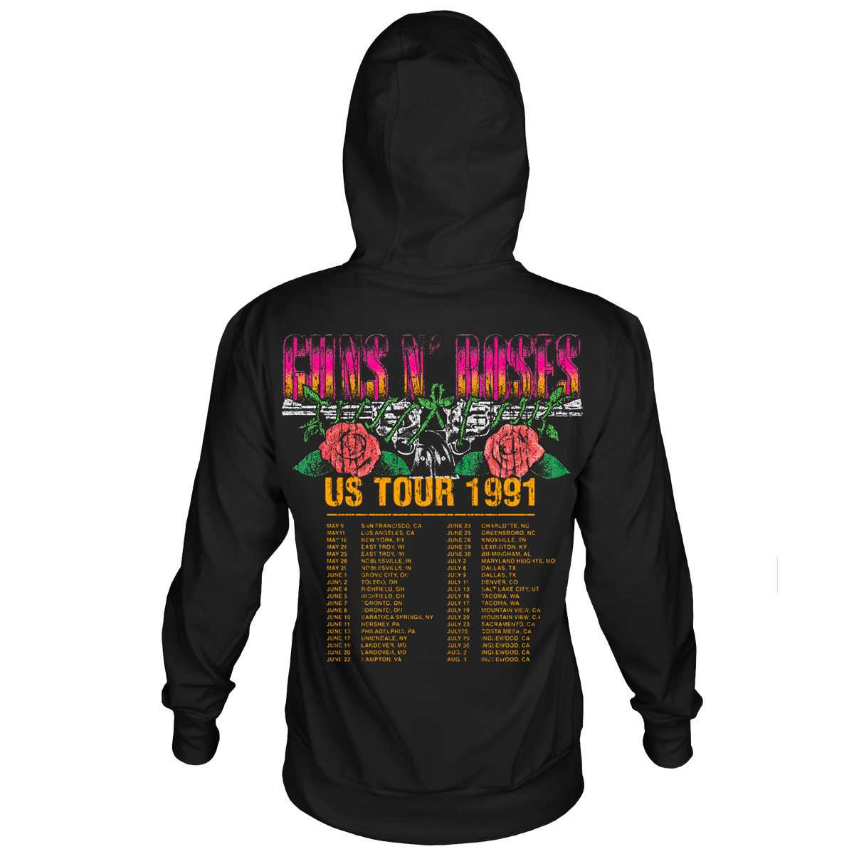 GUNS N ROSES 1991 TOUR BLACK HOODIE F/B S