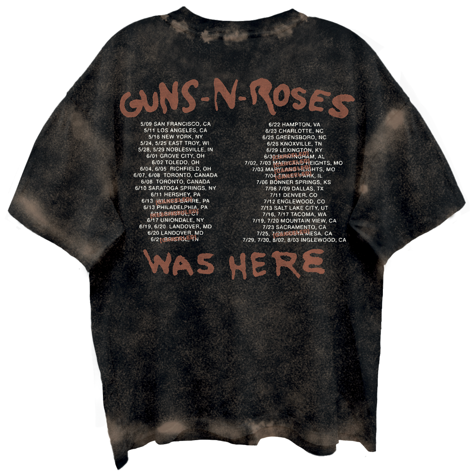 GUNS N ROSES SKELTONS LIVE FRT/BCK CHOCOLATE SPRAY WASH T-SHIRT/GIANT VINTAGE