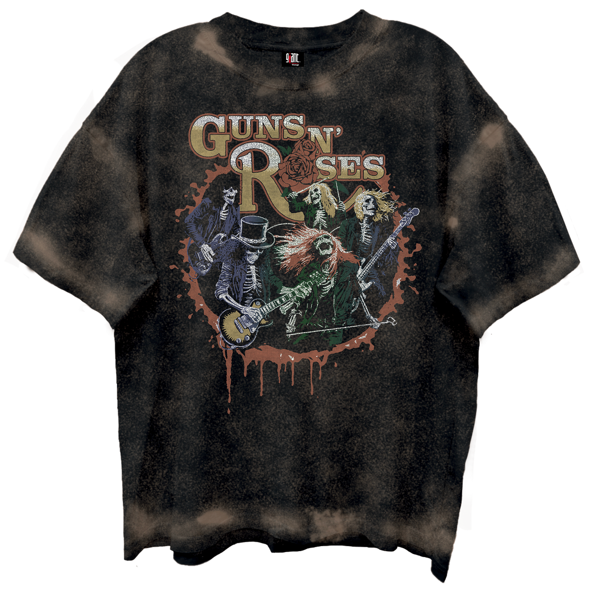 GUNS N ROSES SKELTONS LIVE FRT/BCK CHOCOLATE SPRAY WASH T-SHIRT/GIANT VINTAGE