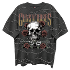 GUNS N ROSES SKULL ROSES FRONT/BCK VINTAGE BLACK ENZYME WASH T-SHIRT/GIANT VINTAGE