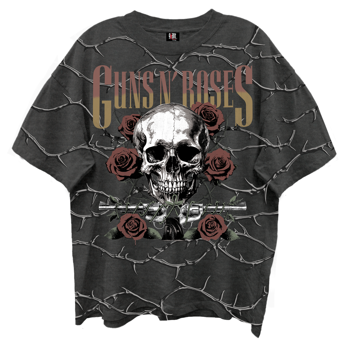 GUNS N ROSES SKULL ROSES FRONT/BCK VINTAGE BLACK ENZYME WASH T-SHIRT/GIANT VINTAGE