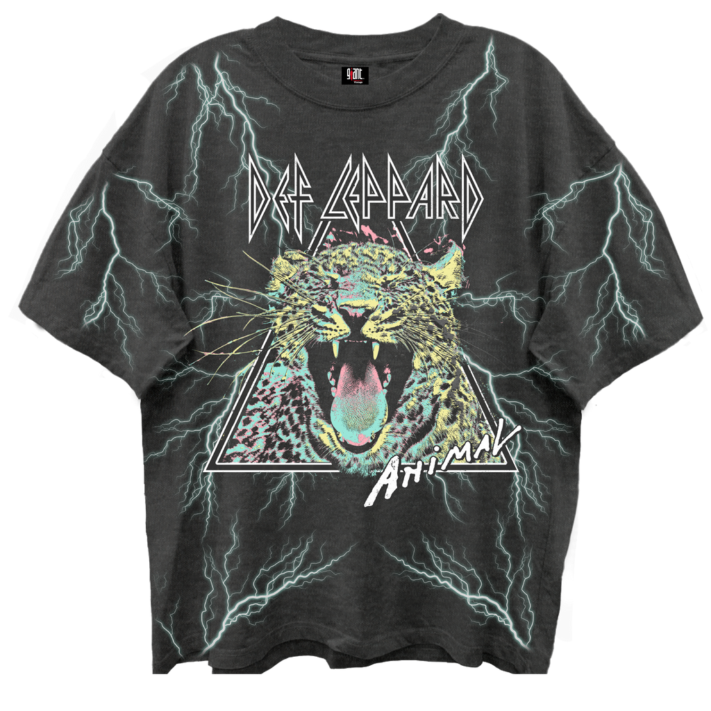 DEF LEPPARD ANIMAL ALL OVER PRINT VINTAGE BLACK ENZYME WASH T-SHIRT/GIANT VINTAGE