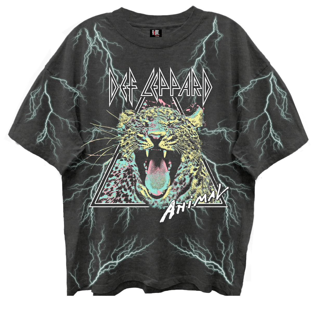 DEF LEPPARD ANIMAL ALL OVER PRINT VINTAGE BLACK ENZYME WASH T-SHIRT/GIANT VINTAGE