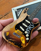 MINI CASE & GUITAR STEVIE RAY VAUGHAN SRV #1 DISTRESSED MINI FENDER' STRAT' GUITAR REPLICA