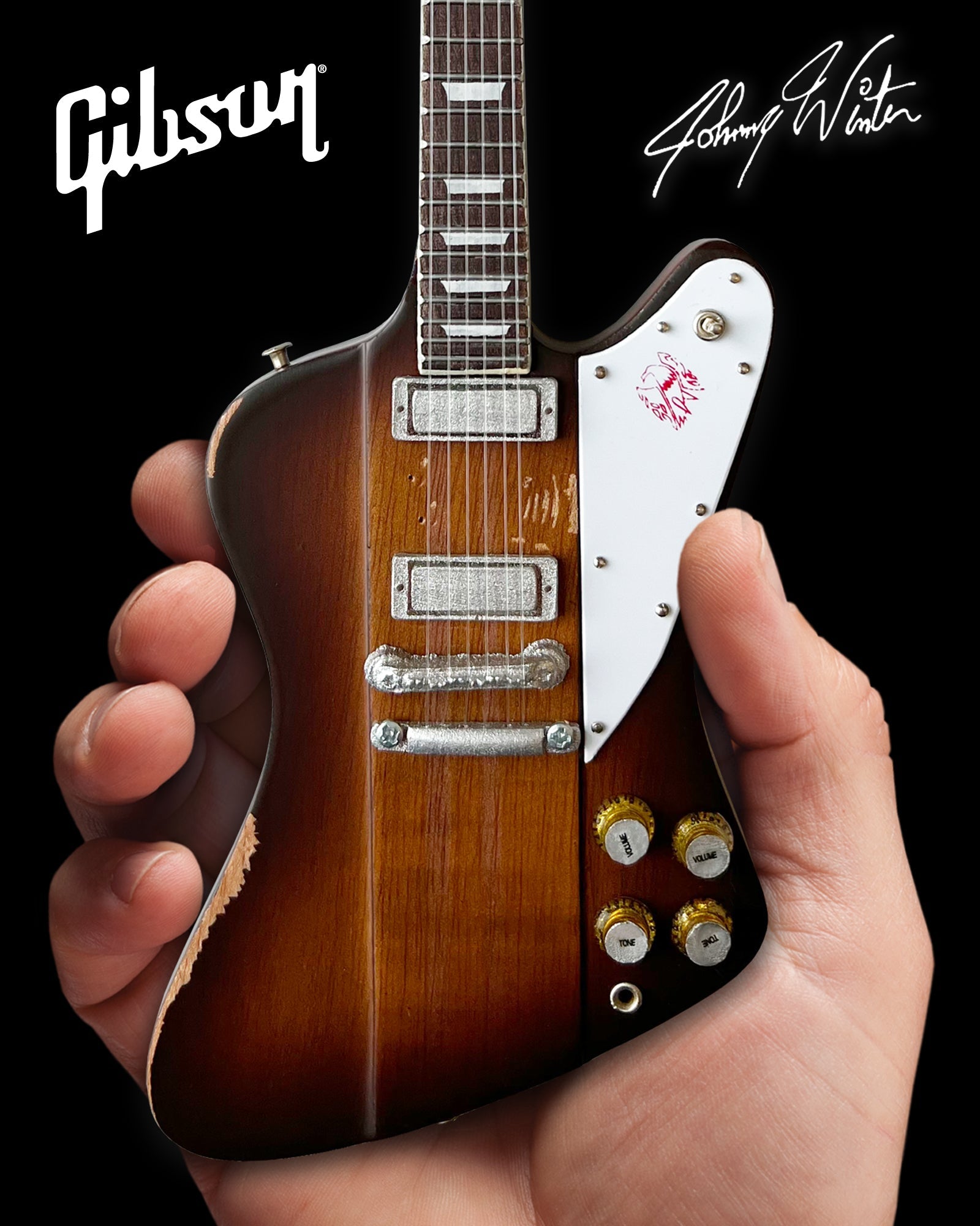 JOHNNY WINTER 1963 GIBSON FIREBIRD V SUNBURST 1.4 SCALE MINI GUITAR - VINTAGE & DISTRESSED