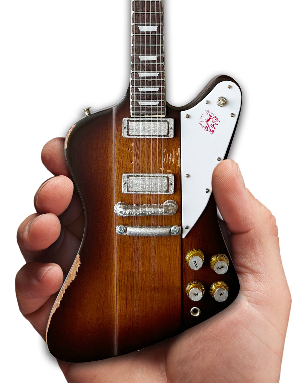 JOHNNY WINTER 1963 GIBSON FIREBIRD V SUNBURST 1.4 SCALE MINI GUITAR - VINTAGE & DISTRESSED