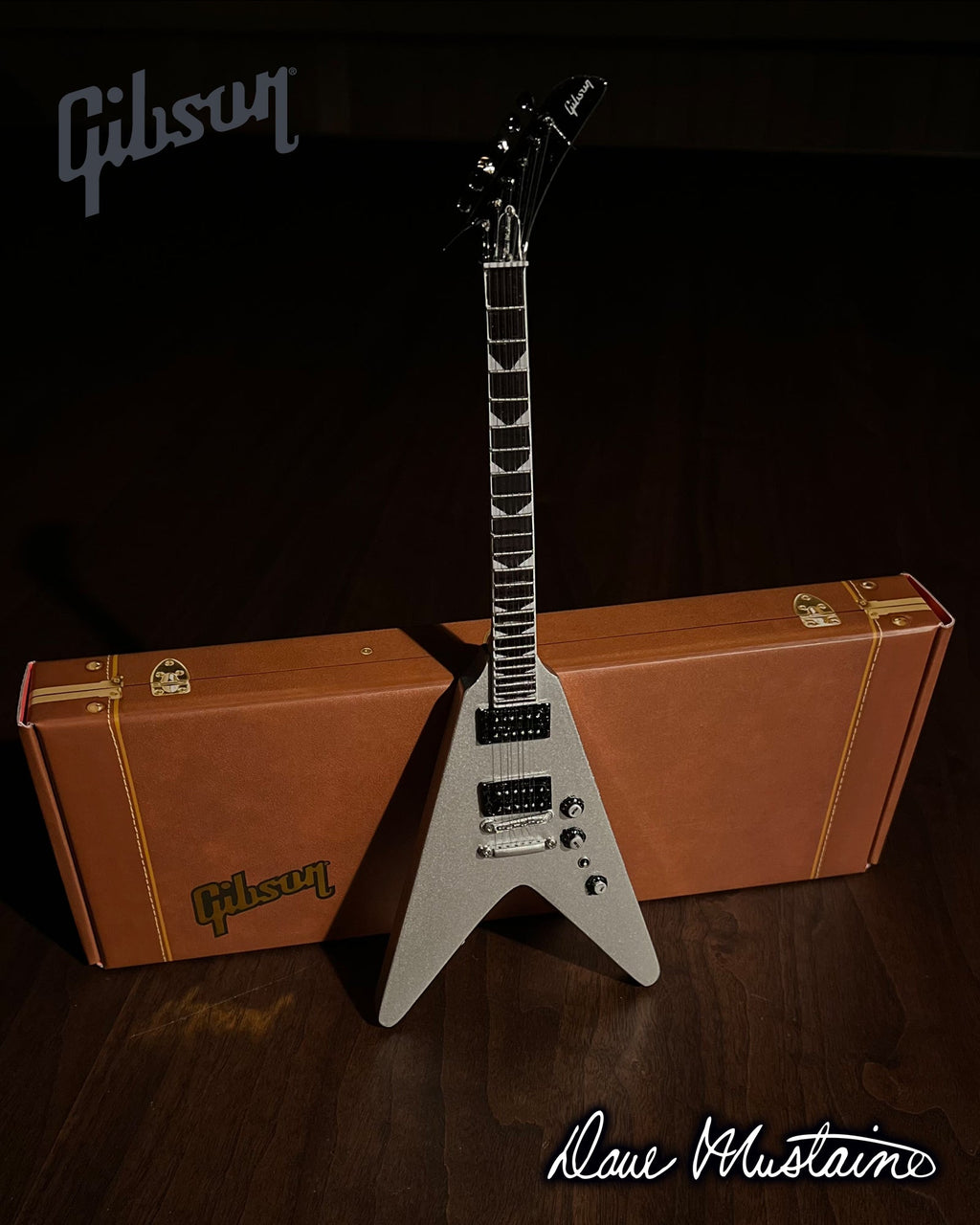 DAVE MUSTAINE GIBSON FLYING V EXP SILVER METALLIC MINI GUITAR MODEL