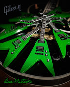 DAVE MUSTAINE GIBSON FLYING V EXP RUST IN PEACE ALIEN TECH GREEN MINI GUITAR MODEL