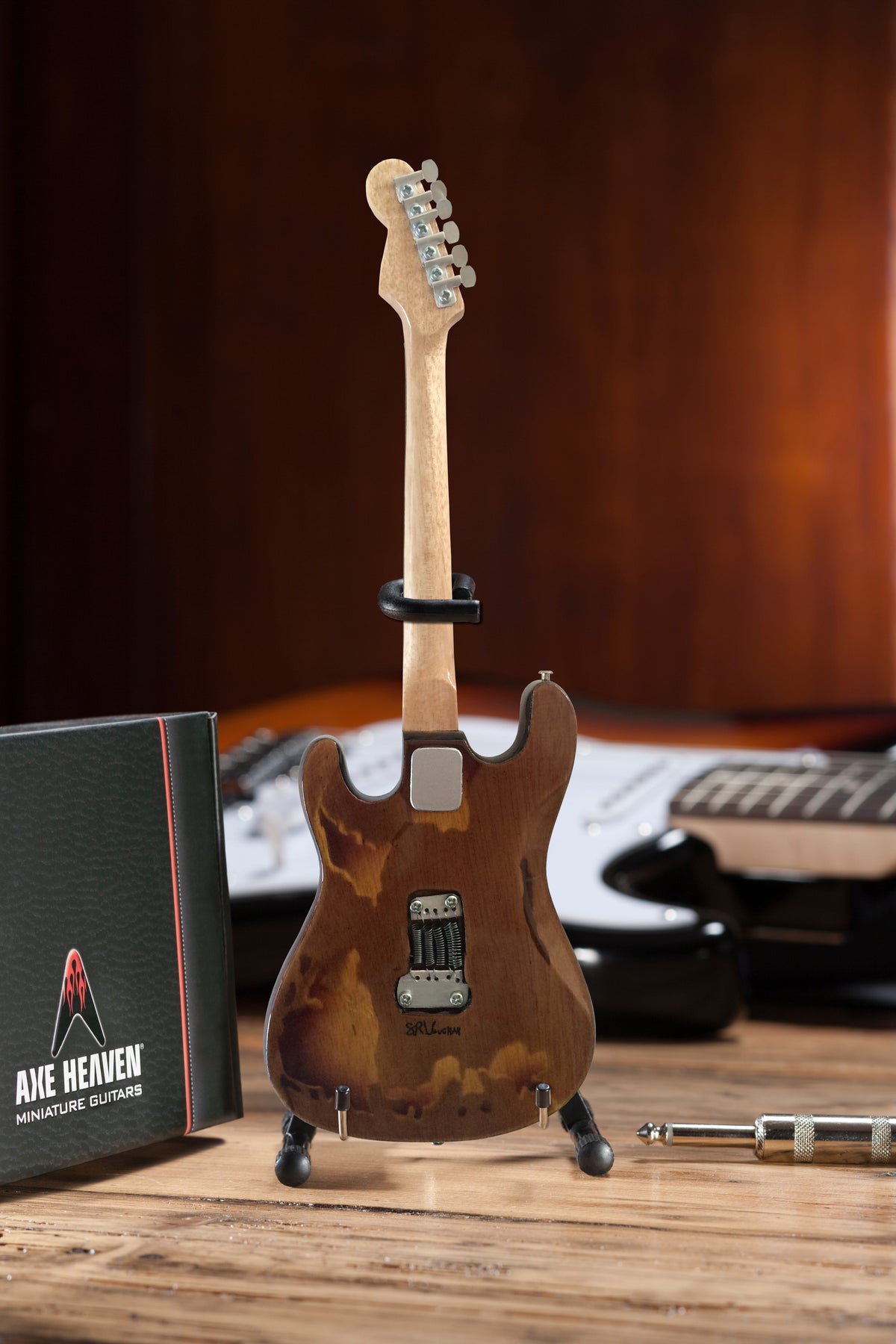 STEVIE RAY VAUGHAN SRV SET OF 2 SIGNATURE FENDER MINI GUITAR REPLICA COLLECTIBLES - OFFICIALLY LICENSED