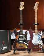 STEVIE RAY VAUGHAN SRV SET OF 2 SIGNATURE FENDER MINI GUITAR REPLICA COLLECTIBLES - OFFICIALLY LICENSED