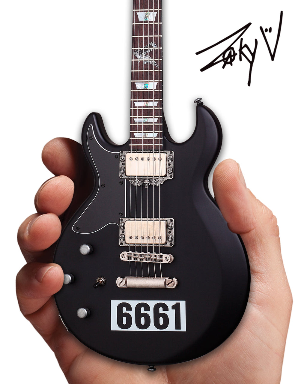 OFFICIALLY LICENSED ZACKY VENGEANCE SATIN BLACK 6661 SCHECTER MINI GUITAR FROM AVENGED SEVENFOLD