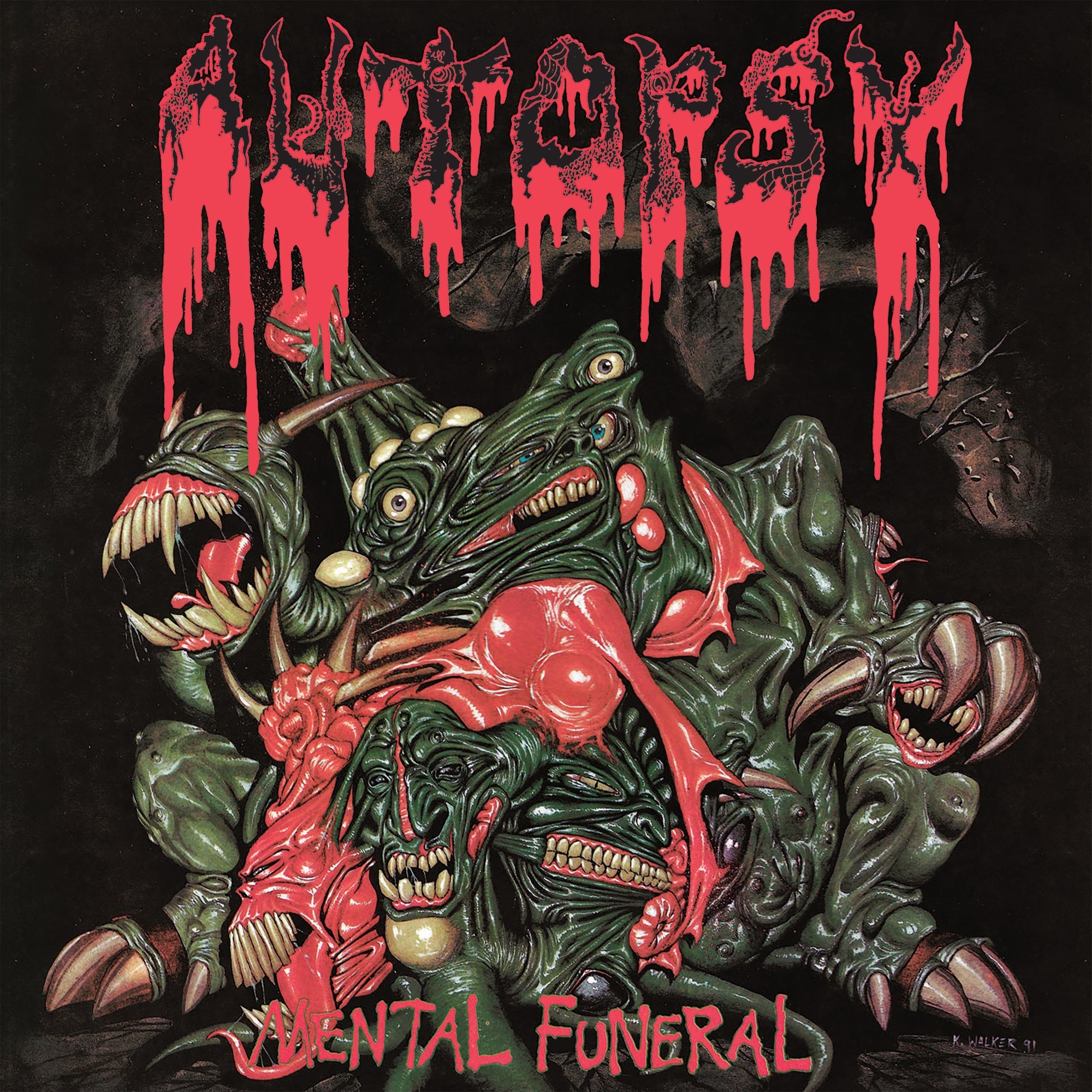 AUTOPSY 'MENTAL FUNERAL' LP (35th Anniversary, Red & Green Ink Spot Vinyl)
