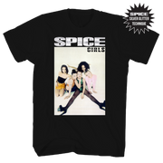 SPICE GIRLS SILVER GLITTER GROUP PHOTO FRT/BACK BLACK T-SHIRT