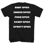 SPICE GIRLS SILVER GLITTER GROUP PHOTO FRT/BACK BLACK T-SHIRT