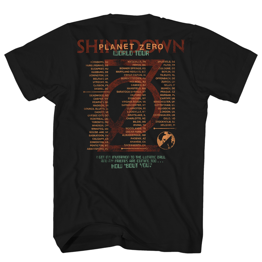 SHINEDOWN PLANET ZERO WORLD TOUR BLACK TEE