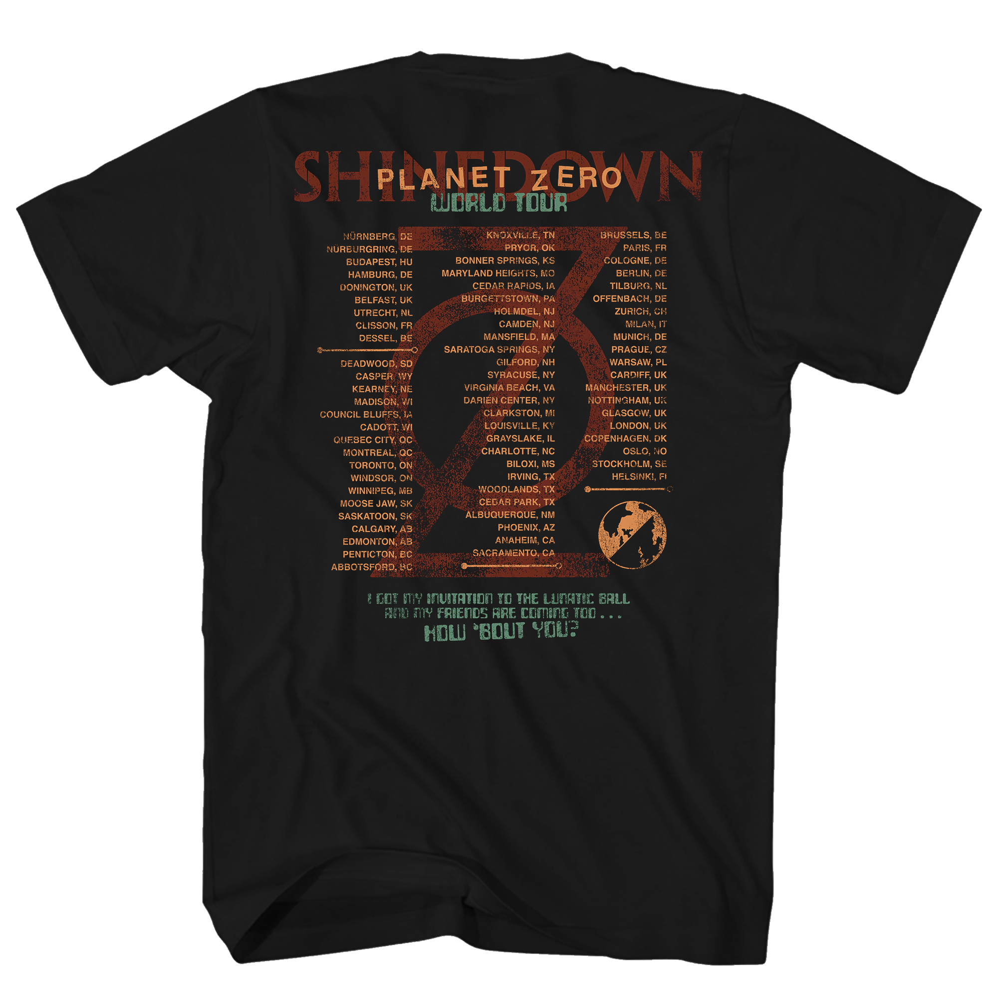 SHINEDOWN PLANET ZERO WORLD TOUR BLACK TEE