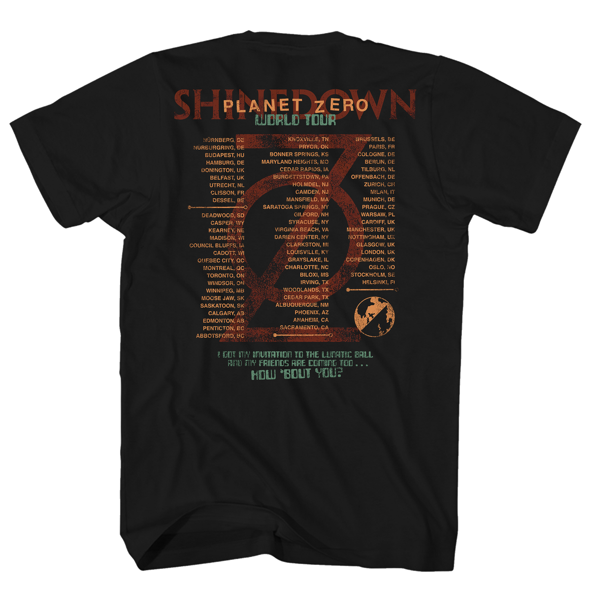 SHINEDOWN PLANET ZERO WORLD TOUR BLACK TEE