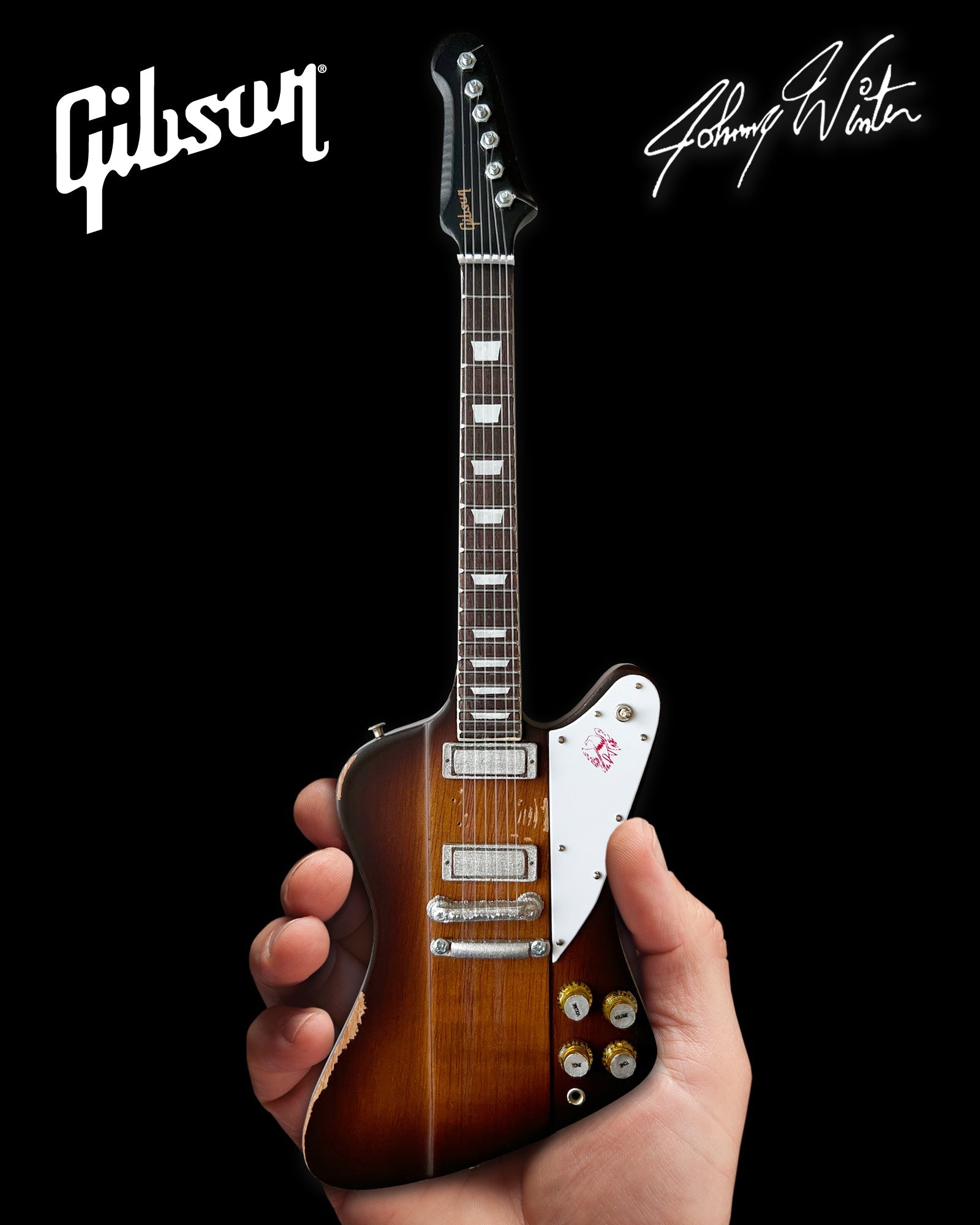 JOHNNY WINTER 1963 GIBSON FIREBIRD V SUNBURST 1.4 SCALE MINI GUITAR - VINTAGE & DISTRESSED