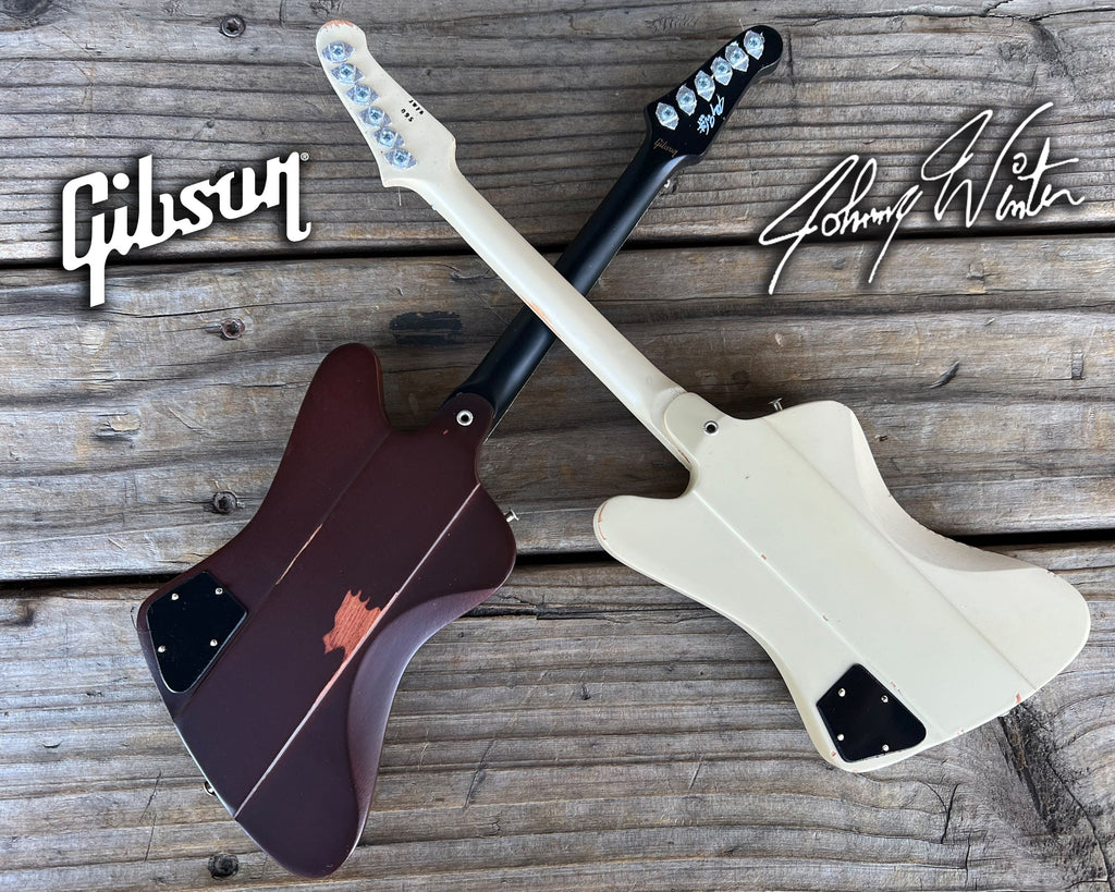 JOHNNY WINTER SIGNATURE GIBSON FIREBIRD SET OF 2 MINI GUITAR MODELS - POLARIS & SUNBURST