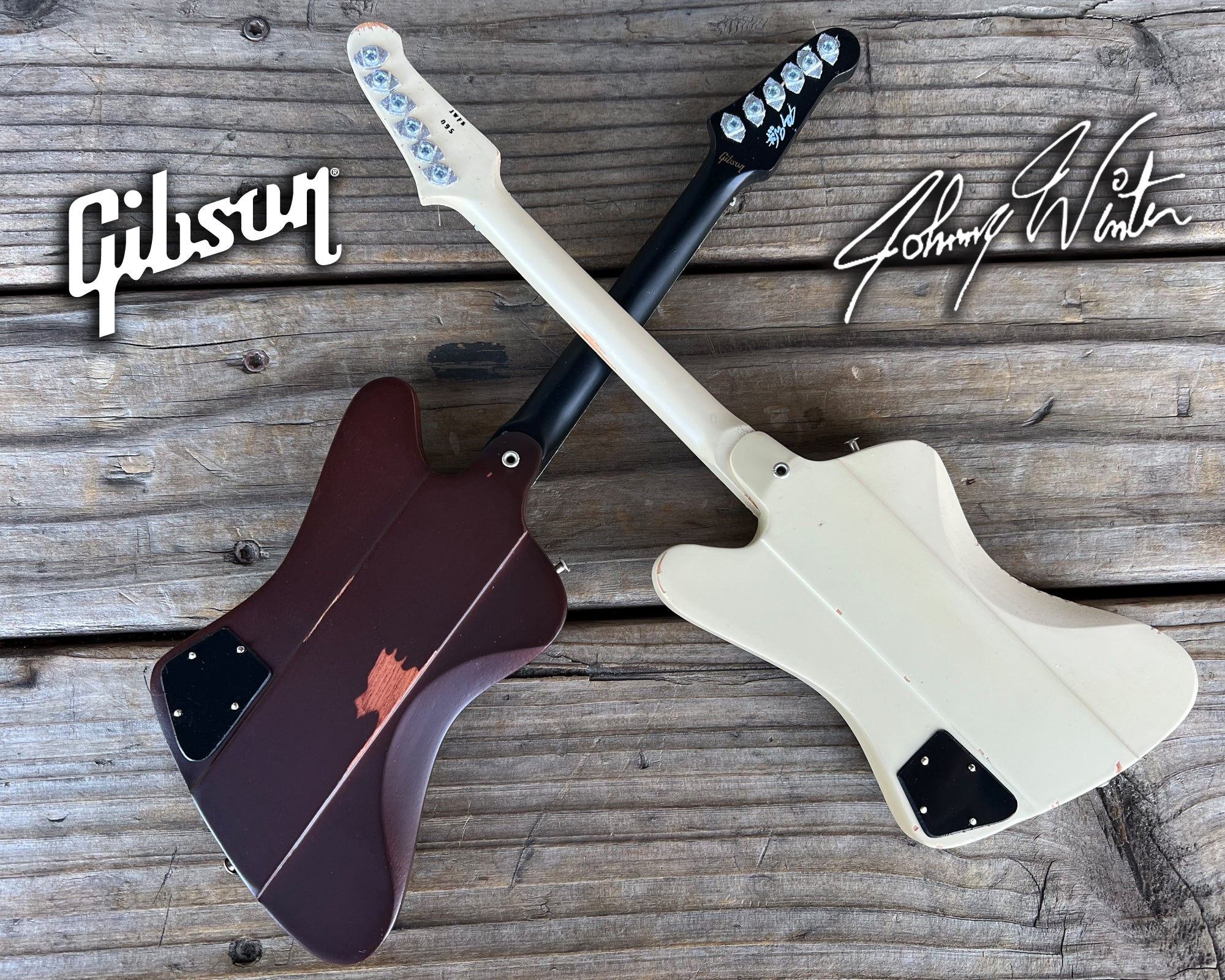 JOHNNY WINTER SIGNATURE GIBSON FIREBIRD SET OF 2 MINI GUITAR MODELS - POLARIS & SUNBURST