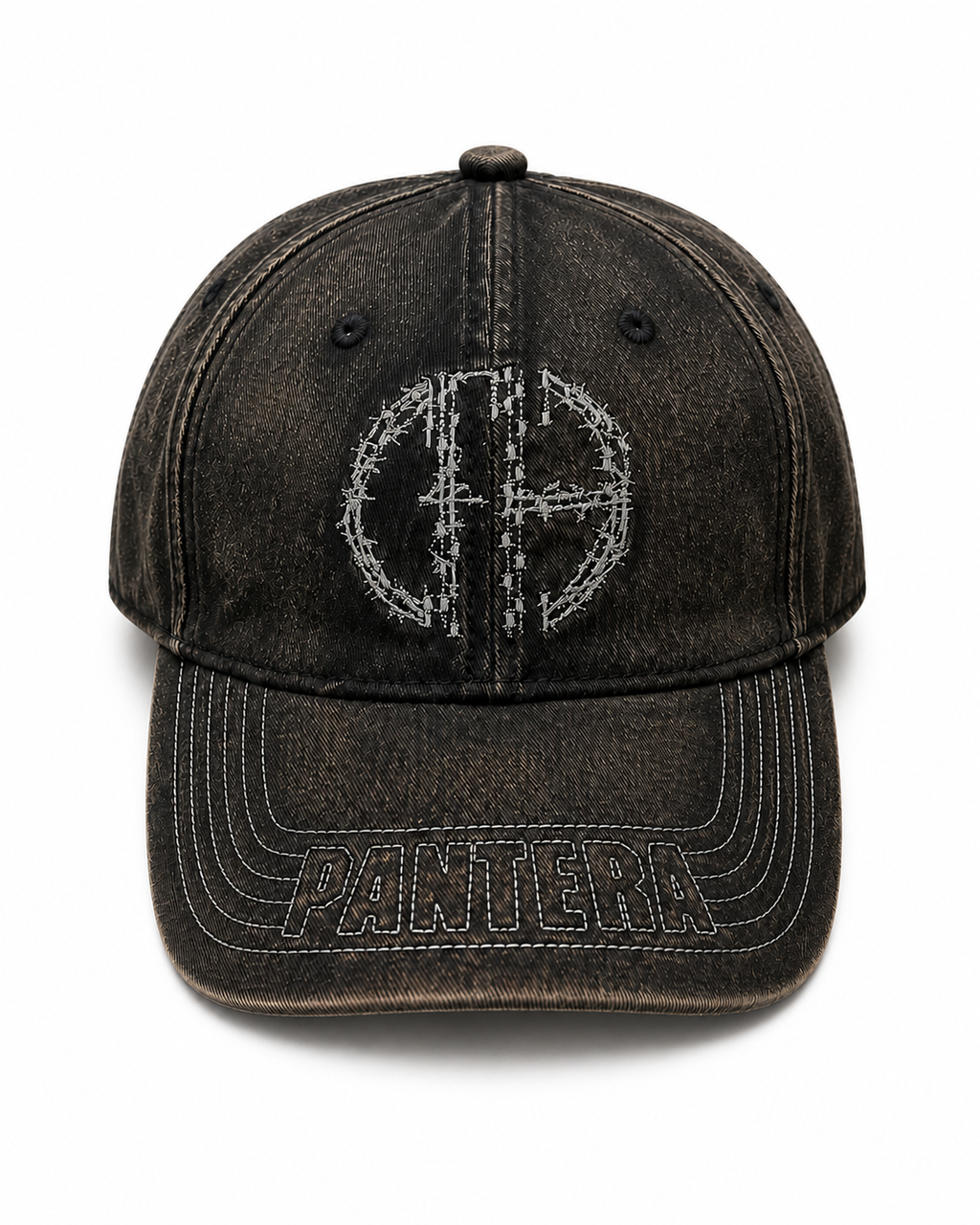 Pantera 
Acid Washed
Flat Embroidery with 
EmbroideredStitch Bill Art Black 6 Panel Dad Hat