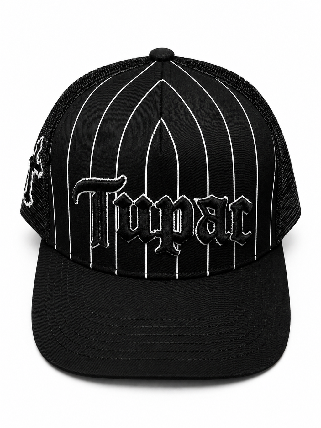 Tupac
3D/Flat Embroidery with
Zig Zag Contrast Stitch Black 5 Panel Trucker Hat
