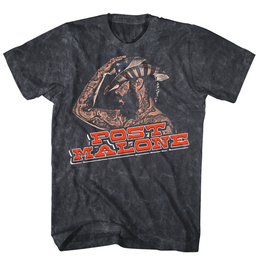 POST MALONE SIDE PROFILE BLACK MINERAL WASH T-SHIRT/S