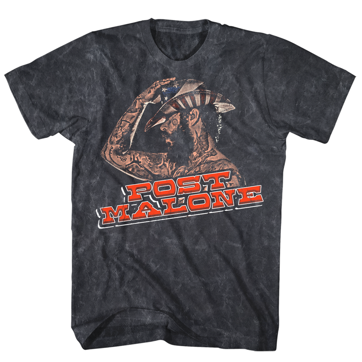 POST MALONE SIDE PROFILE BLACK MINERAL WASH T-SHIRT/S