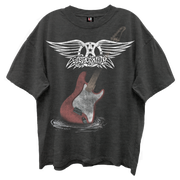 AEROSMITH GUITAR WINGS VINTAGE BLACK ENZYME WASH T-SHIRT/GIANT VINTAGE