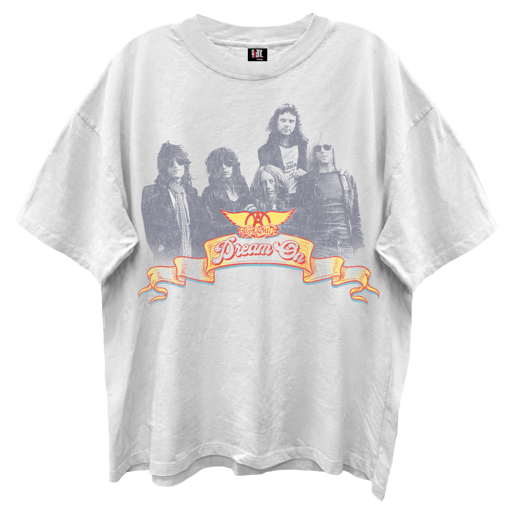 AEROSMITH DREAM ON WORLD TOUR BLANC ENZYME WASH WHITE T-SHIRT/GIANT VINTAGE