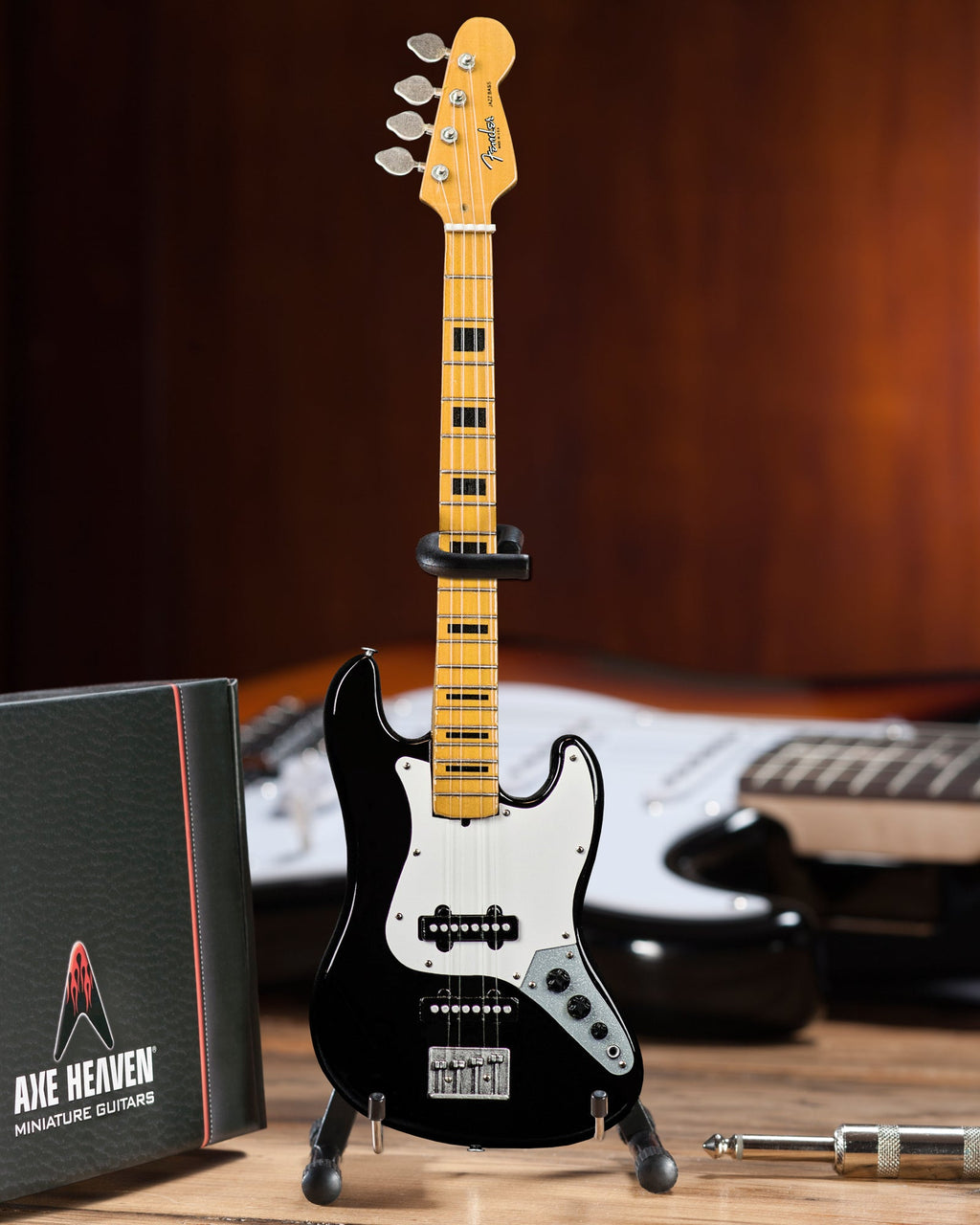 GEDDY LEE FENDER' JAZZ BASS' WITH BLACK INLAYS MINIATURE BASS GUITAR REPLICA - OFFICIALLY LICENSED