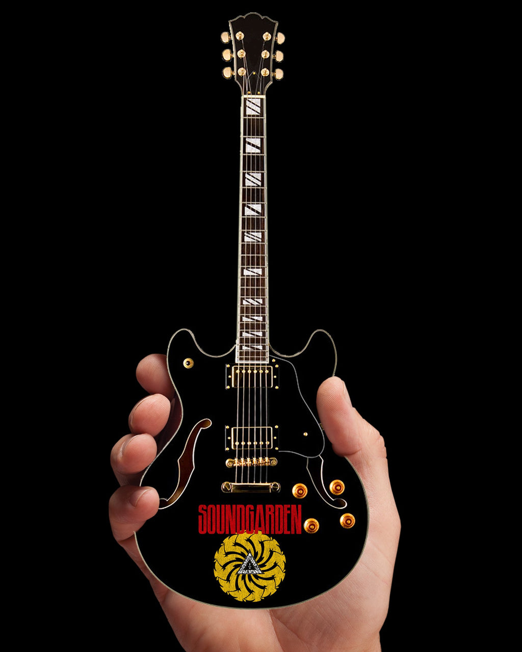 LICENSED SOUNDGARDEN LOGO SIGNATURE CHRIS CORNELL BLACK HOLLOW BODY MINI GUITAR