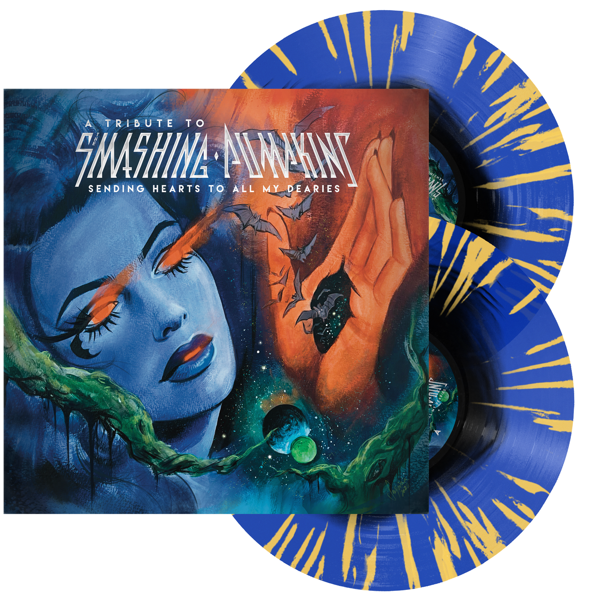 VARIOUS ARTISTS 'SENDING HEARTS TO ALL MY DEARIES: A TRIBUTE TO THE SMASHING PUMPKINS' 2LP (Exclusive – Limited to 100, Black in Transparent Blue w/ Mustard Splatter Vinyl)
