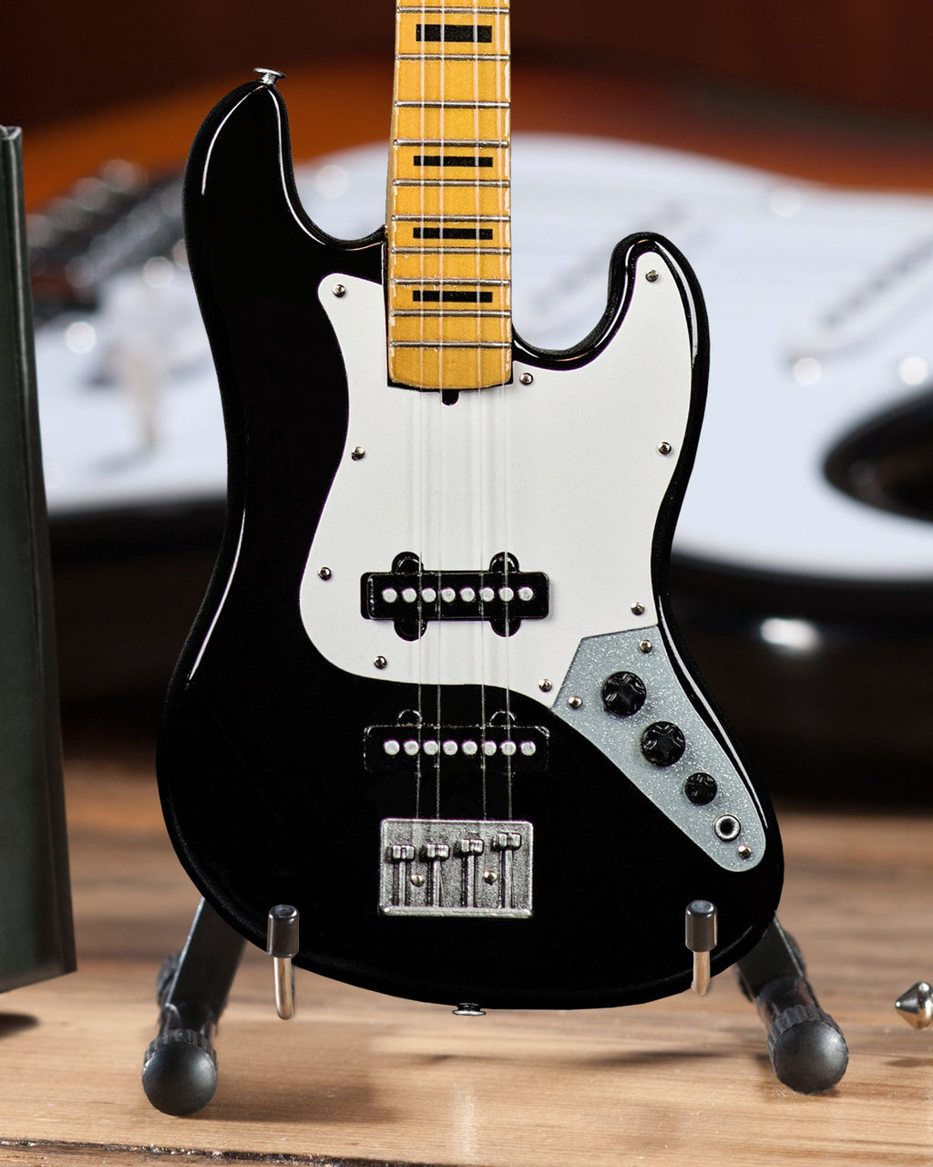 GEDDY LEE FENDER' JAZZ BASS' WITH BLACK INLAYS MINIATURE BASS GUITAR REPLICA - OFFICIALLY LICENSED