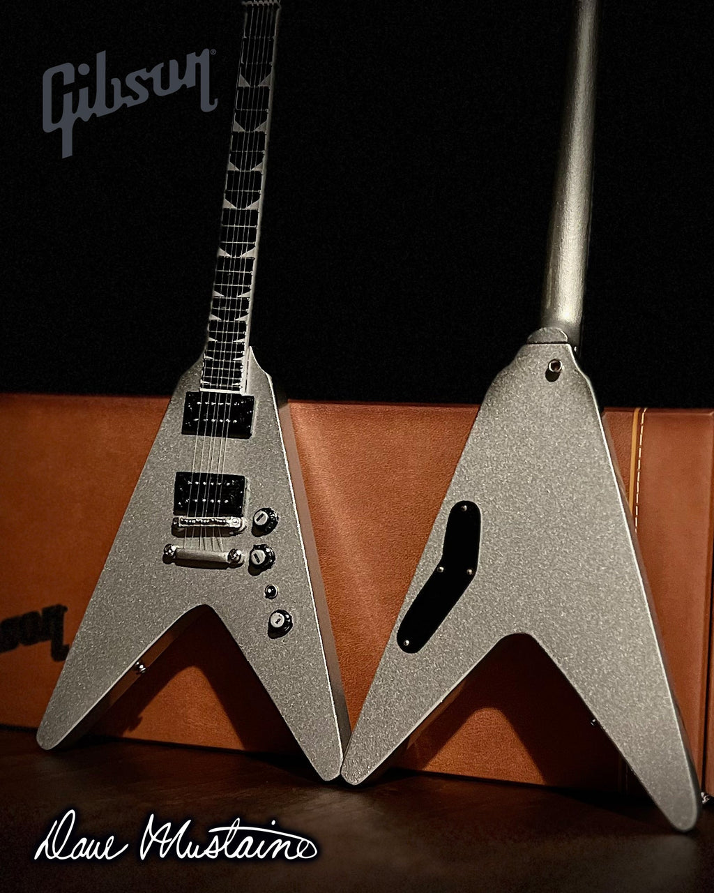 DAVE MUSTAINE GIBSON FLYING V EXP SILVER METALLIC MINI GUITAR MODEL