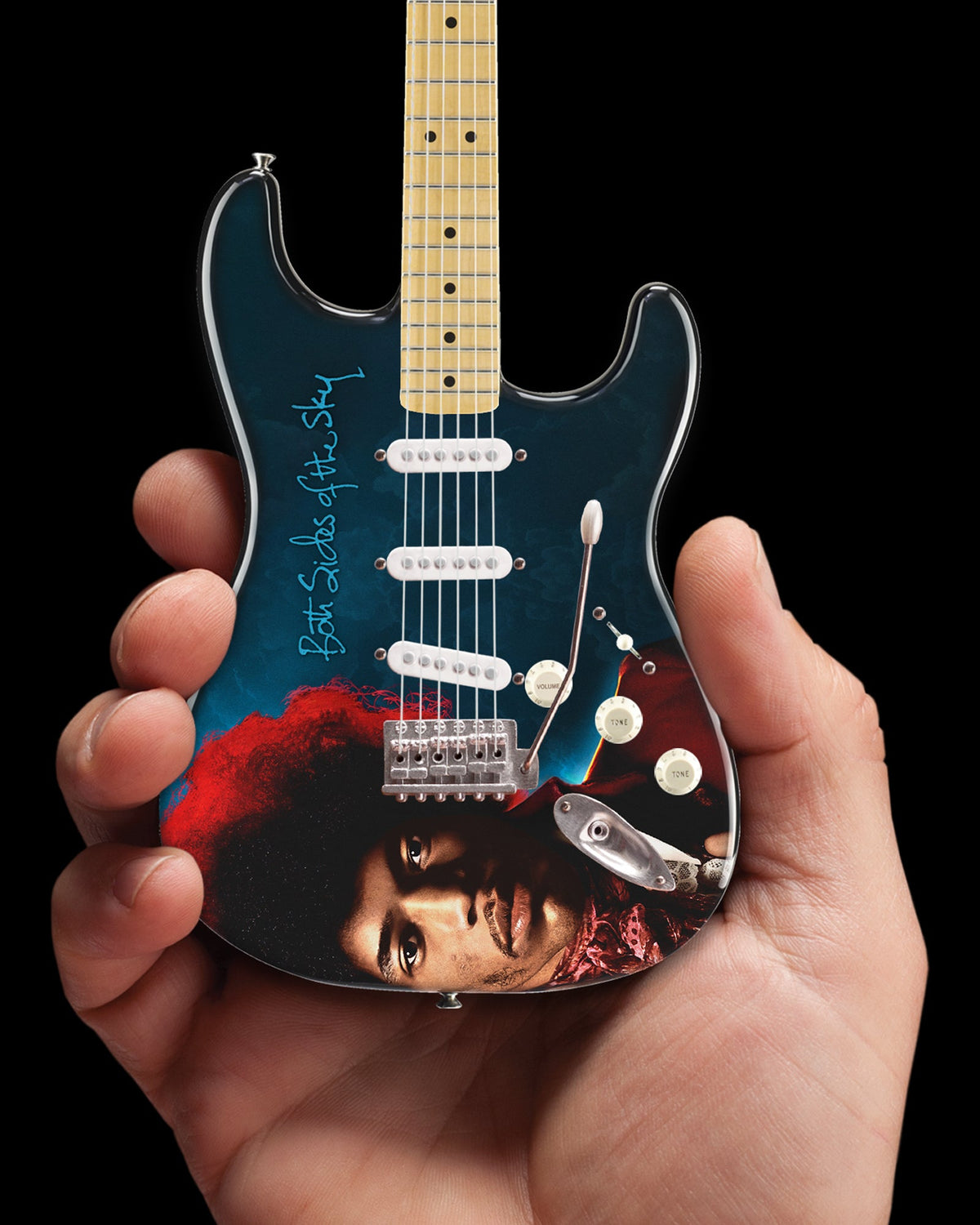 JIMI HENDRIX BOTH SIDES OF THE SKY MINI FENDER' STRAT' GUITAR MODEL OFFICIALLY LICENSED