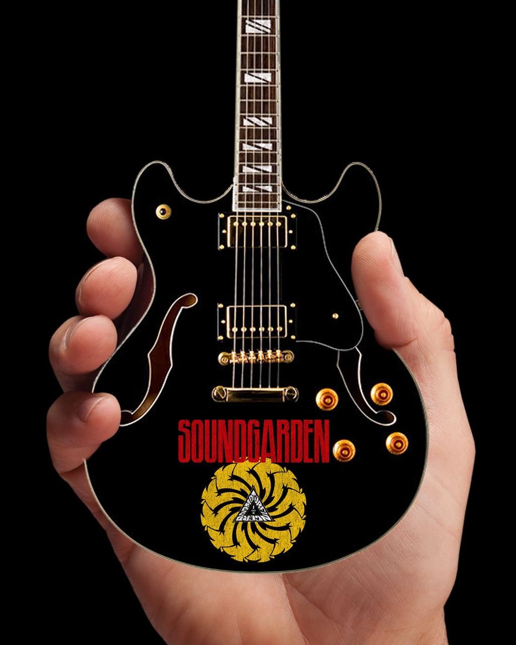 LICENSED SOUNDGARDEN LOGO SIGNATURE CHRIS CORNELL BLACK HOLLOW BODY MINI GUITAR