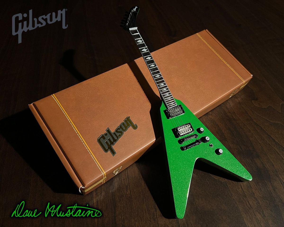 DAVE MUSTAINE GIBSON FLYING V EXP RUST IN PEACE ALIEN TECH GREEN MINI GUITAR MODEL