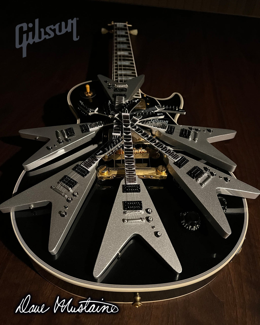 DAVE MUSTAINE GIBSON FLYING V EXP SILVER METALLIC MINI GUITAR MODEL