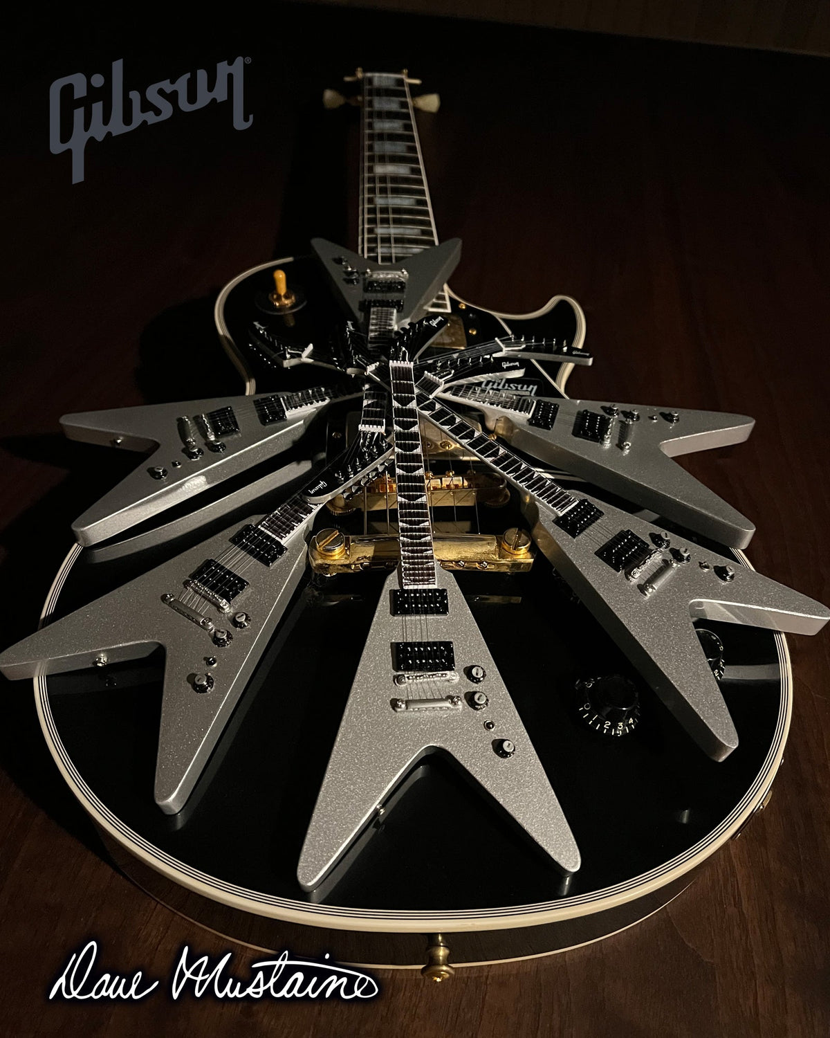 DAVE MUSTAINE GIBSON FLYING V EXP SILVER METALLIC MINI GUITAR MODEL