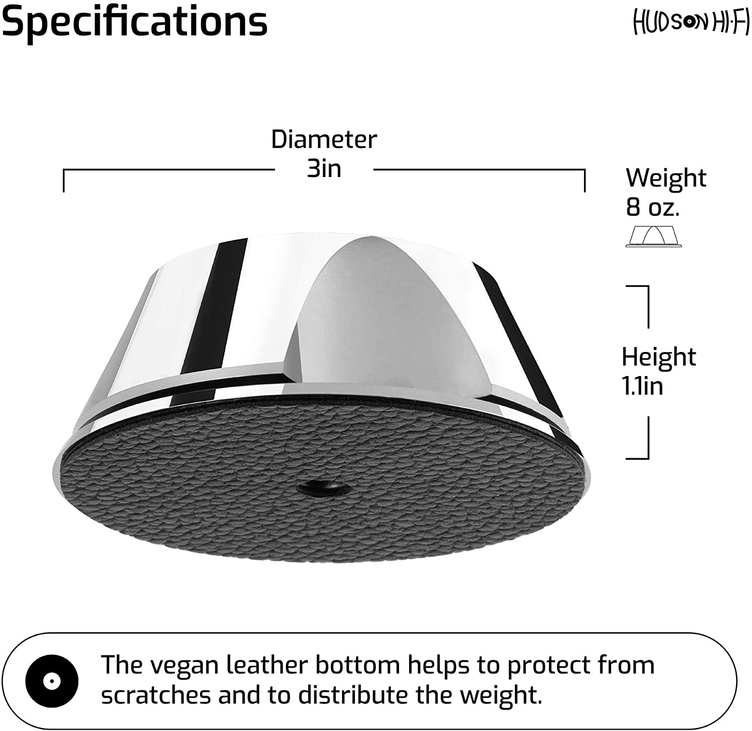 HUDSON HI-FI: SPACEBEN CHROME RECORD WEIGHT STABILIZER WITH PROTECTIVE LEATHER PAD