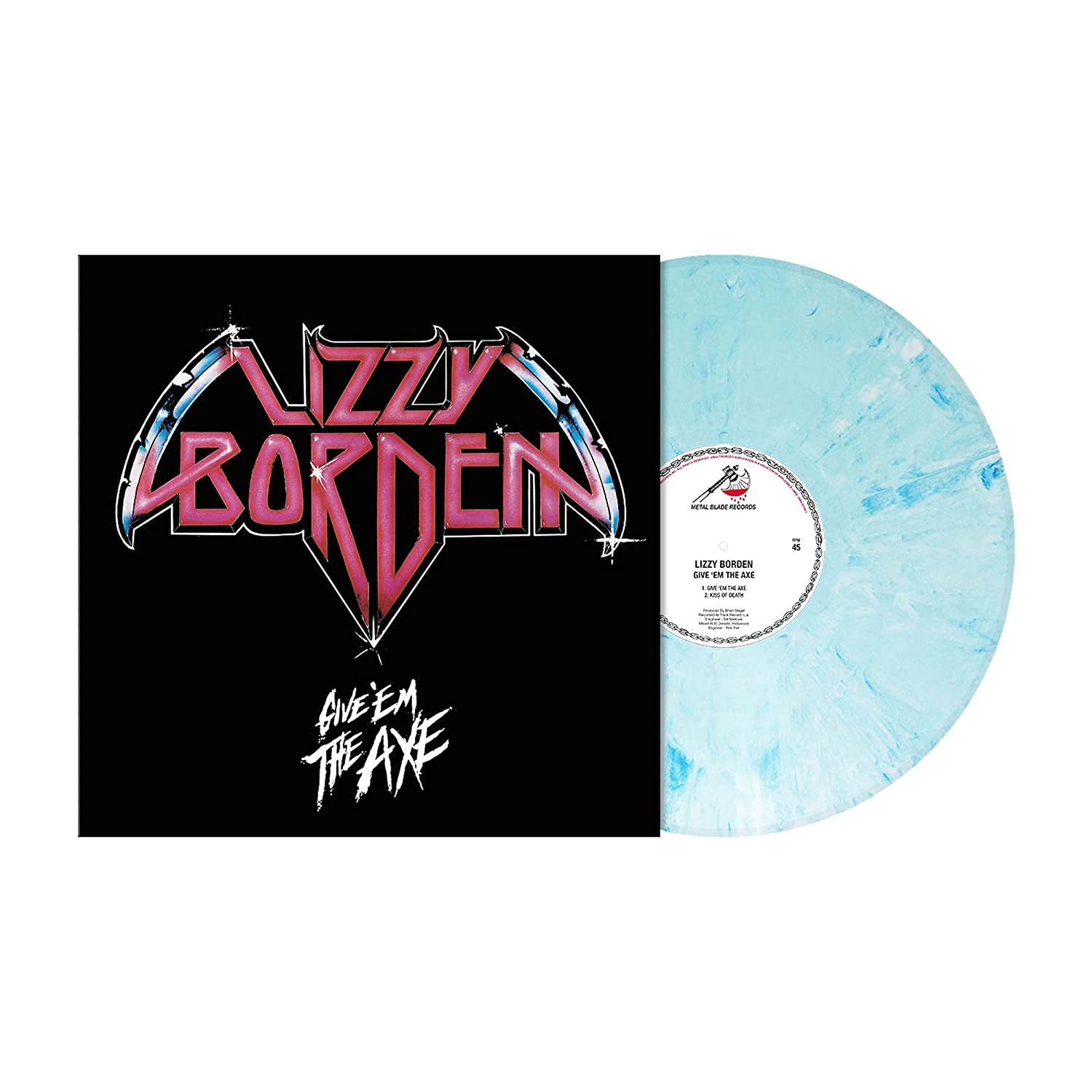 LIZZY BORDEN 'GIVE 'EM THE AXE' LP - WHITE BLUE/MARBLE