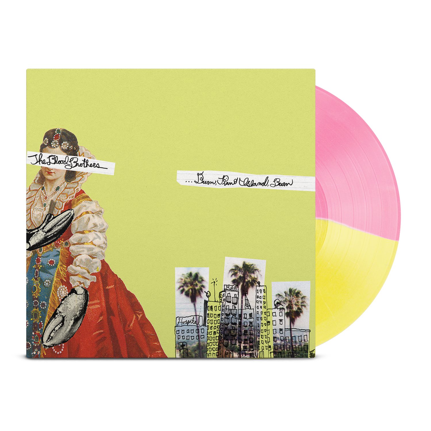 THE BLOOD BROTHERS ‘BURN, PIANO ISLAND, BURN’ DELUXE COLLECTOR'S EDITION LP + 7" - EXCLUSIVE - LTD. 500 - OPAQUE YELLOW/OPAQUE PINK