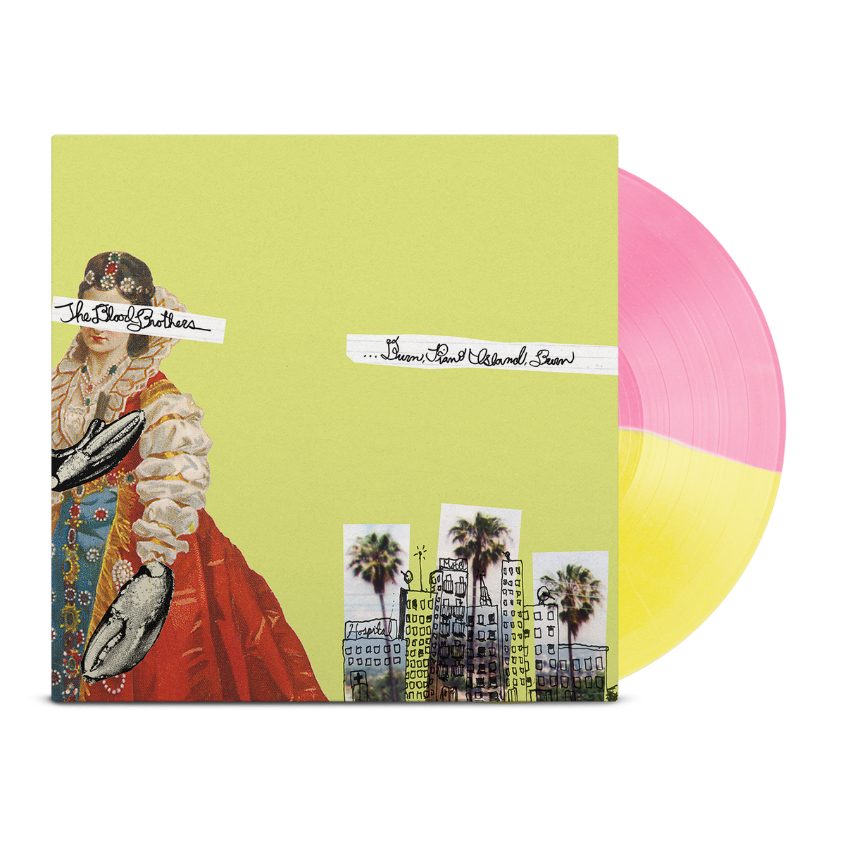 THE BLOOD BROTHERS ‘BURN, PIANO ISLAND, BURN’ DELUXE COLLECTOR'S EDITION LP + 7" - EXCLUSIVE - LTD. 500 - OPAQUE YELLOW/OPAQUE PINK