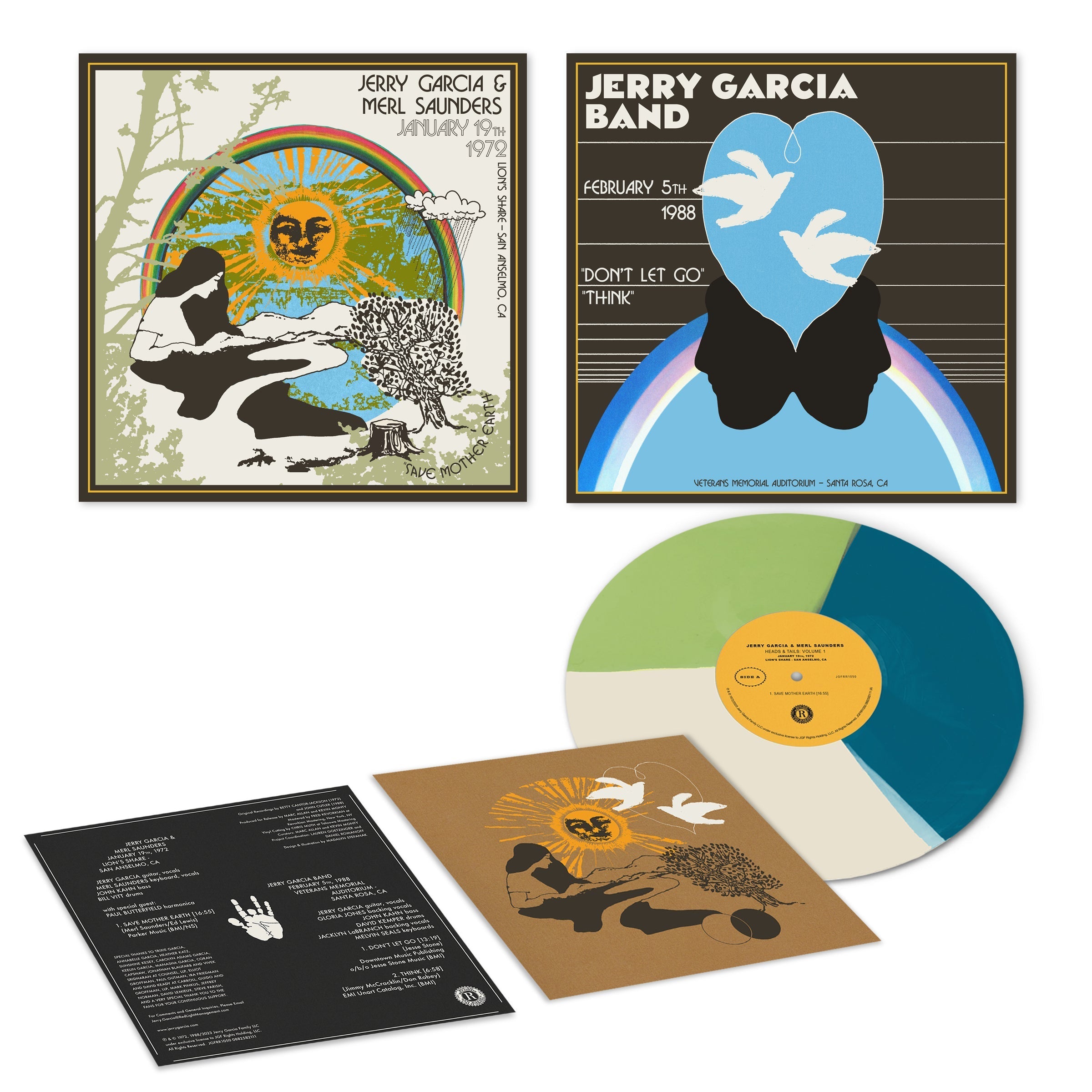 JERRY GARCIA & MERL SAUNDERS / JGB ‘HEADS & TAILS VOLUME 1’ LP - LTD. 600 - BLUE/WHITE/GREEN