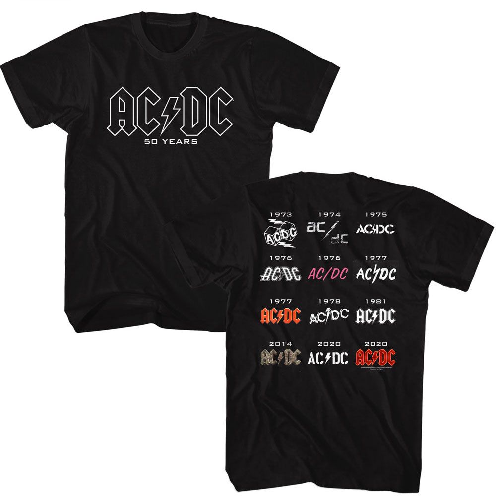 AC/DC - 50 YEARS LOGOS FRONT BACK SHIRT